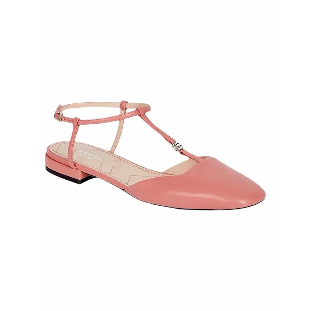 Gucci Double GG T Strap Patent Leather Ballet Flat Pink Size 39.5 - Picture 2 of 14